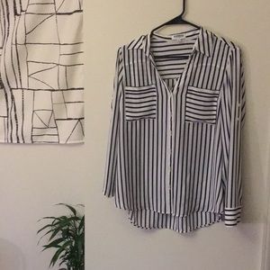 Navy and white striped blouse